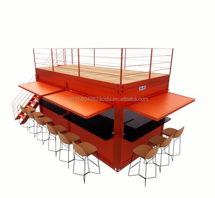Embalagem plana personalizada de 20 pés Instalação rápida Container de madeira Casa pré-fabricada Bar de jardim com tubos quadrados de aço galvanizado