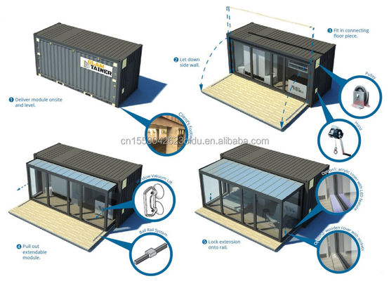 2 Quartos de Container Expansível Casa Prefabricada de Aço Modular Casa Pequena para Outdoors em cor personalizada e 20ft ou 40ft Tamanho
