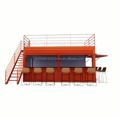 Embalagem plana personalizada de 20 pés Instalação rápida Container de madeira Casa pré-fabricada Bar de jardim com tubos quadrados de aço galvanizado