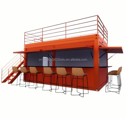 Embalagem plana personalizada de 20 pés Instalação rápida Container de madeira Casa pré-fabricada Bar de jardim com tubos quadrados de aço galvanizado
