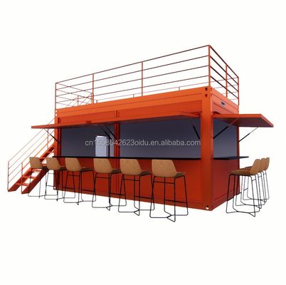 Embalagem plana personalizada de 20 pés Instalação rápida Container de madeira Casa pré-fabricada Bar de jardim com tubos quadrados de aço galvanizado