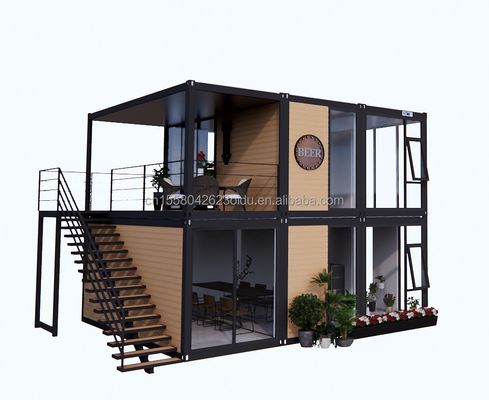 Aparência moderna de madeira embalagem plana casa móvel estrutura de aço galvanizado de aço flexão 180g para 10ft 20ft contêiner