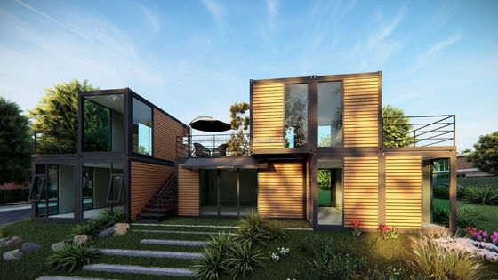 Parede 50/75/100mm Painel Sandwich de onda Luxo Casa de madeira moderna Estrutura de aço Embalagem plana Casa de contêineres para hotel