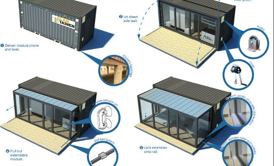 Cores personalizadas 20ft Container Bar Casa pré-fabricada Caixa Tipo de expansão Push-Pull Container Casa Sala de estar